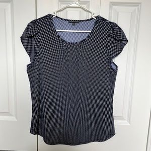 Adrianna Papell Women's Navy Blue Polka Dot Short Sleeve Blouse - Size Medium